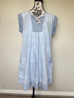 AUW Light Blue Chambray Casual Girls' Dress